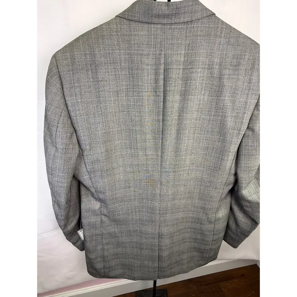 Jos A Bank 100% Wool Suit Gray Glen Plaid Classic 42L 38xUnfinished $585Retail